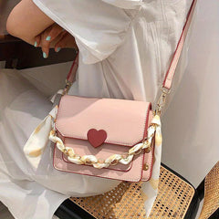 Y2K Love Heart Crossbody Bag Scarf Chain Handbag For Women