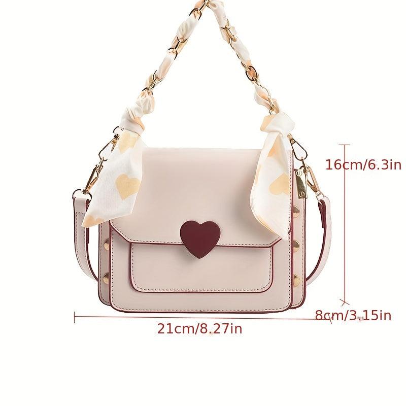 Y2K Love Heart Crossbody Bag Scarf Chain Handbag For Women