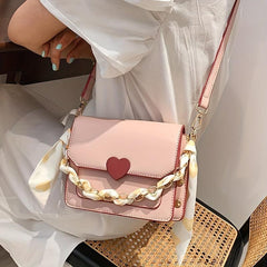 Y2K Love Heart Crossbody Bag Scarf Chain Handbag For Women
