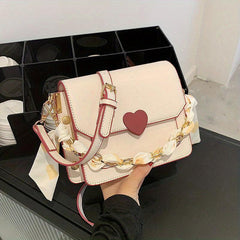 Y2K Love Heart Crossbody Bag Scarf Chain Handbag For Women