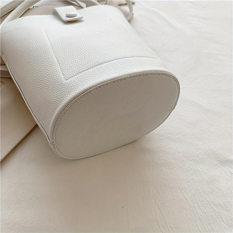 3pc Set Portable Handle Bucket Bag Magnet Zipper Handbag PU Leather