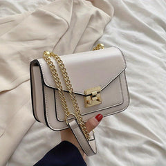 Flap Shoulder Bag Faux Leather Satchel Metal Chain Crossbody Bag