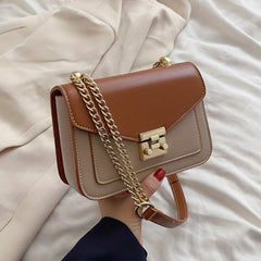 Flap Shoulder Bag Faux Leather Satchel Metal Chain Crossbody Bag