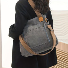 Solid Canvas Tote Bag Large Capacity Crossbody Bag Portable Travel Shoulder Bag