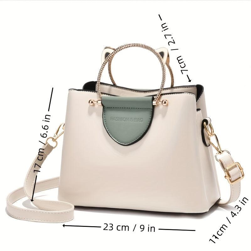 Metal Cat Handle Bucket Bag Women's Crossbody Bag