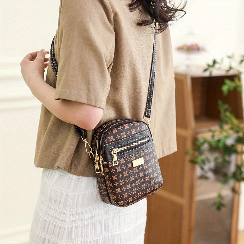 Mini PU Crossbody Bag for Women's Phone, Zipper Coin Purse