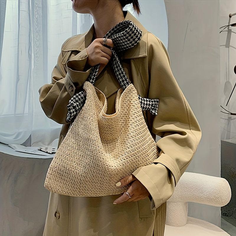 Houndstooth Strap Shoulder Bag Beach Vacation Holiday Underarm Bag