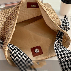 Houndstooth Strap Shoulder Bag Beach Vacation Holiday Underarm Bag