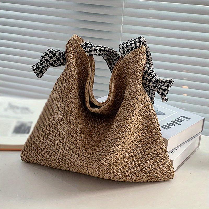 Houndstooth Strap Shoulder Bag Beach Vacation Holiday Underarm Bag