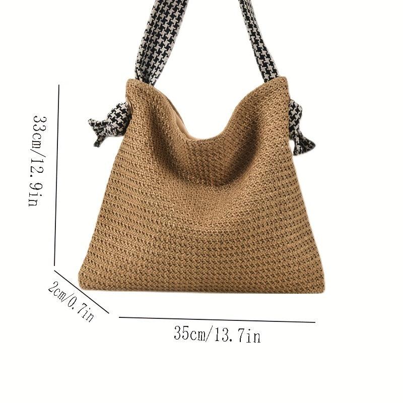 Houndstooth Strap Shoulder Bag Beach Vacation Holiday Underarm Bag