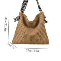 Houndstooth Strap Shoulder Bag Beach Vacation Holiday Underarm Bag
