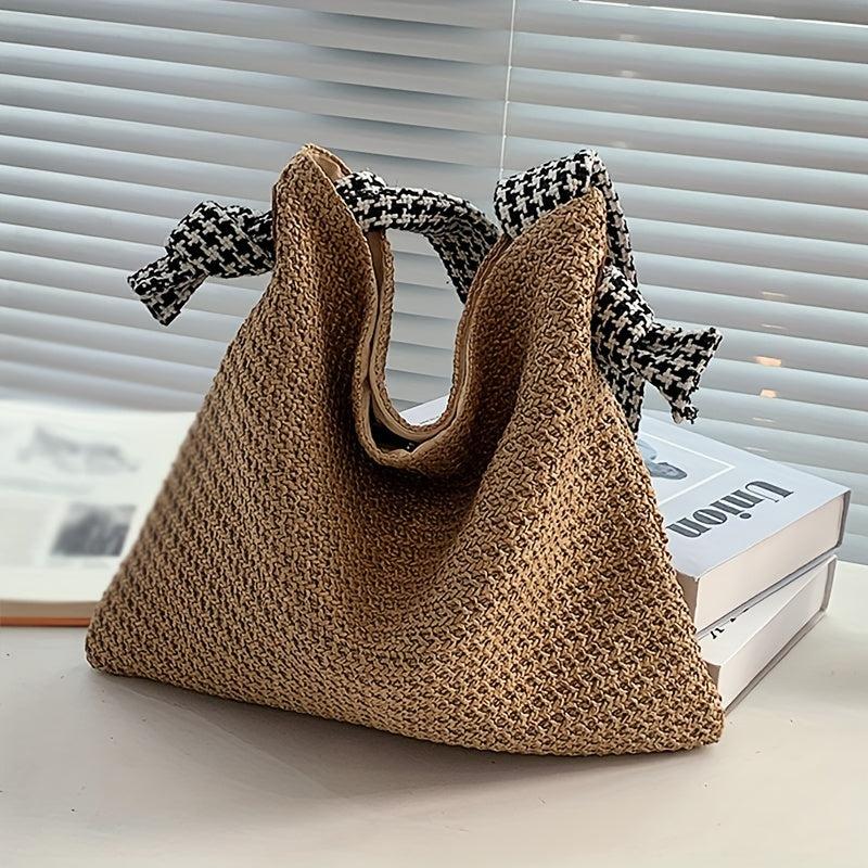 Houndstooth Strap Shoulder Bag Beach Vacation Holiday Underarm Bag