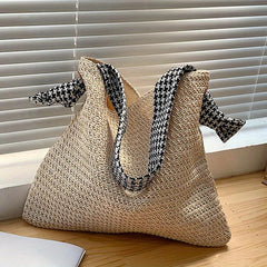 Houndstooth Strap Shoulder Bag Beach Vacation Holiday Underarm Bag