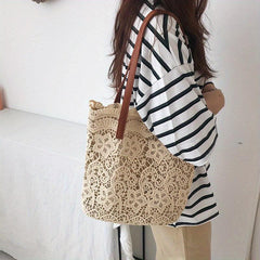 Hollowed Out Flower Canvas Tote Bag Lightweight Shoulder Bag