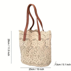Hollowed Out Flower Canvas Tote Bag Lightweight Shoulder Bag