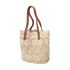 Hollowed Out Flower Canvas Tote Bag Lightweight Shoulder Bag