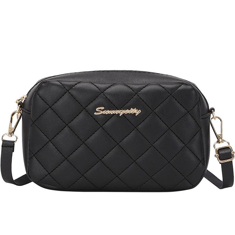Argyle Quilted Shoulder Bag Metal Letter Decor Crossbody Purse