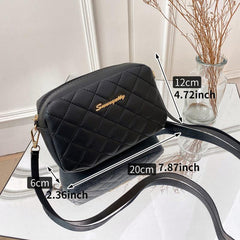 Argyle Quilted Shoulder Bag Metal Letter Decor Crossbody Purse