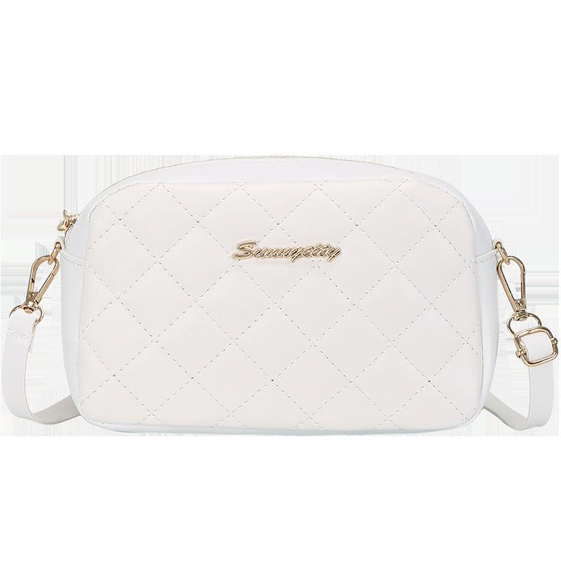Argyle Quilted Shoulder Bag Metal Letter Decor Crossbody Purse