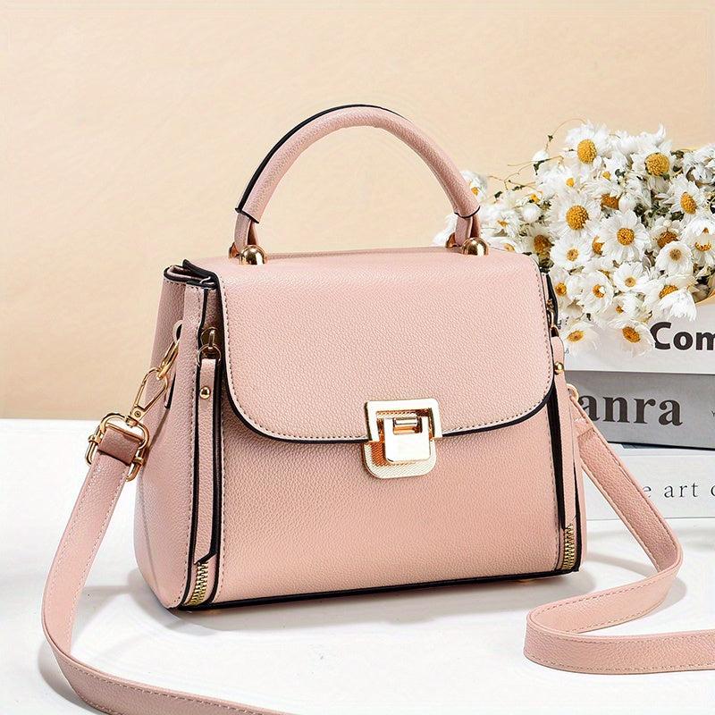 Square Crossbody Bag with Zipper and Buckle Decor