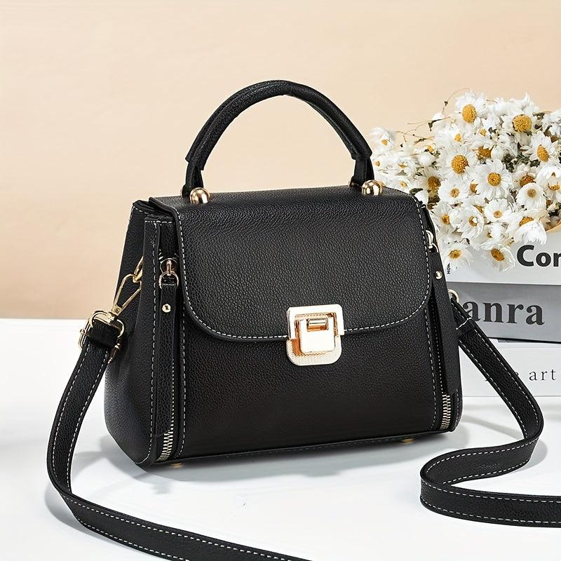 Square Crossbody Bag with Zipper and Buckle Decor