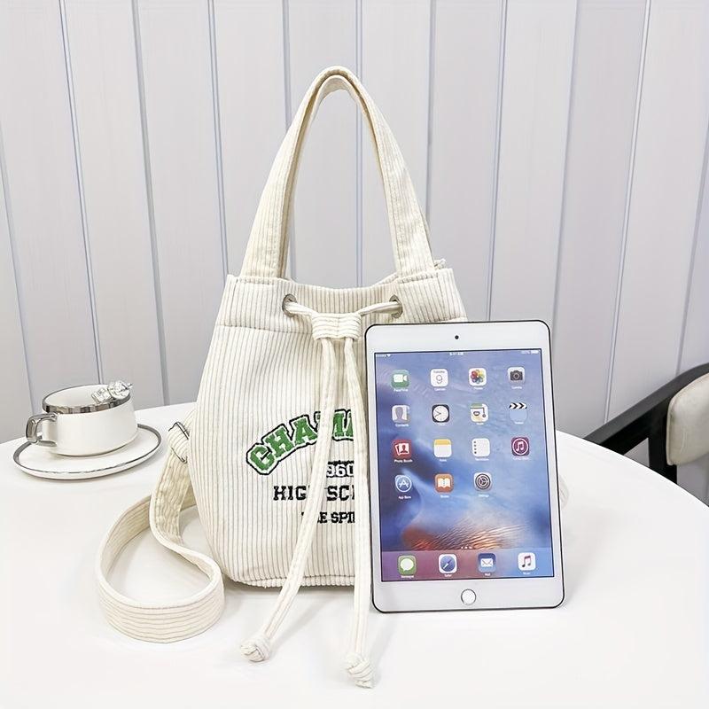 Vintage Letter Embroidery Bucket Bag Women