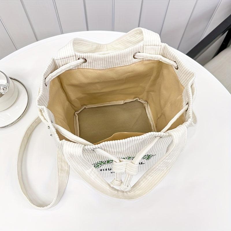 Vintage Letter Embroidery Bucket Bag Women