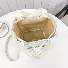 Vintage Letter Embroidery Bucket Bag Women