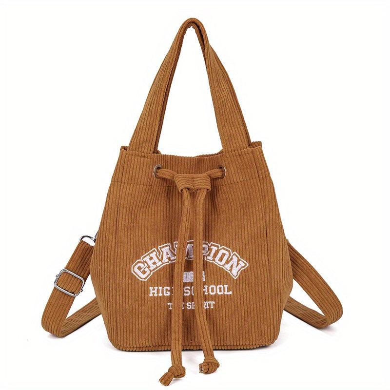Vintage Letter Embroidery Bucket Bag Women