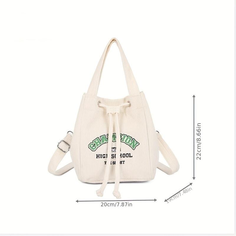 Vintage Letter Embroidery Bucket Bag Women