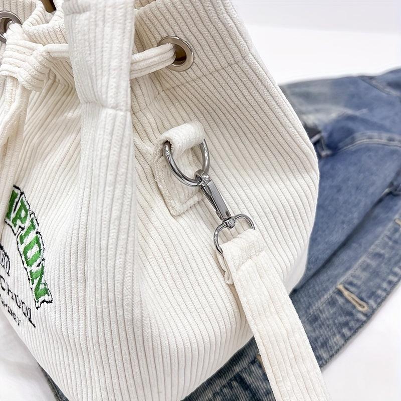 Vintage Letter Embroidery Bucket Bag Women