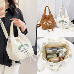 Vintage Letter Embroidery Bucket Bag Women