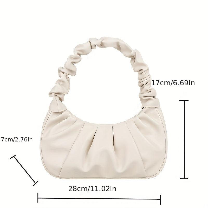 Ruched Solid Versatile Shoulder Bag Soft Faux Leather Stylish Shoulder Bag