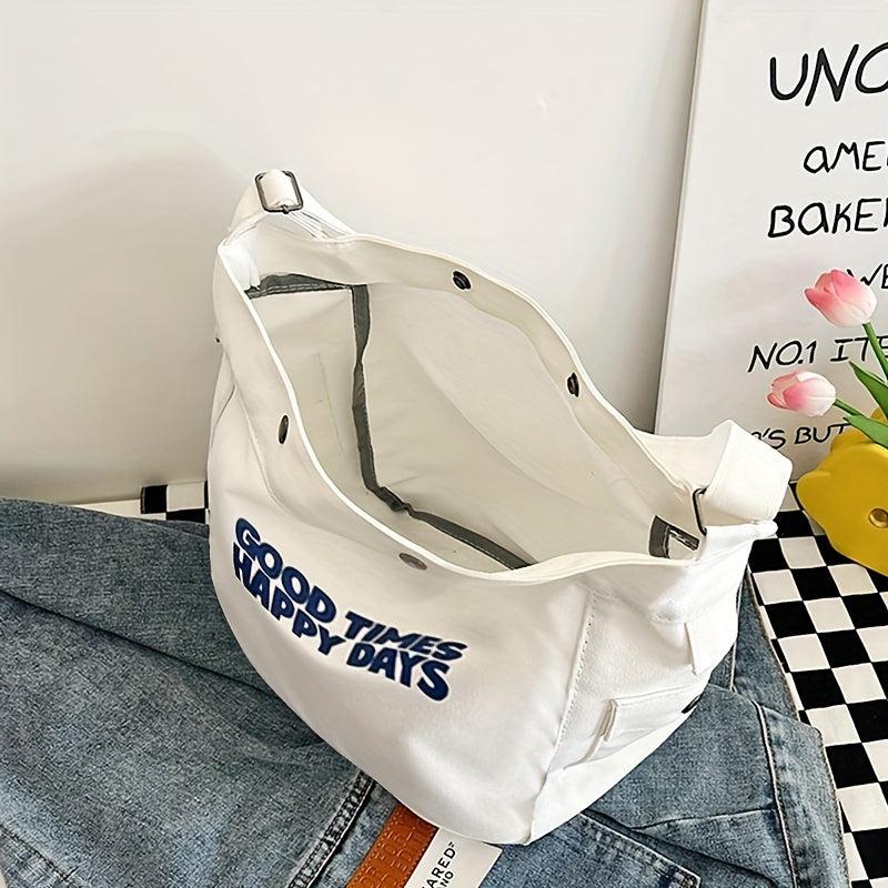 Vintage Letter Print Crossbody Bag Canvas Shoulder Bag