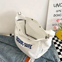 Vintage Letter Print Crossbody Bag Canvas Shoulder Bag