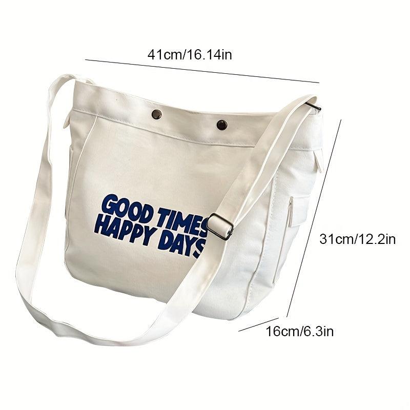 Vintage Letter Print Crossbody Bag Canvas Shoulder Bag