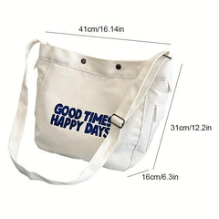 Vintage Letter Print Crossbody Bag Canvas Shoulder Bag