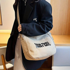 Vintage Letter Print Crossbody Bag Canvas Shoulder Bag