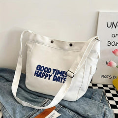 Vintage Letter Print Crossbody Bag Canvas Shoulder Bag