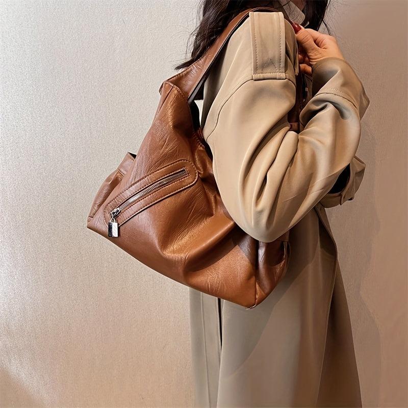 Vintage Large Capacity Handbag Women's PU Leather Crossbody Purse