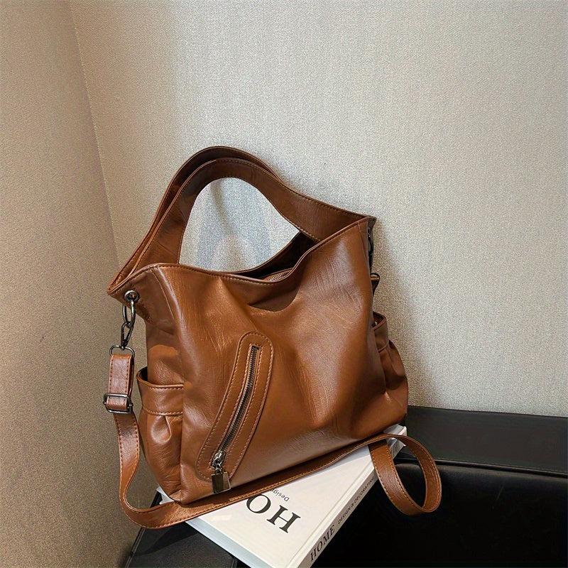 Vintage Large Capacity Handbag Women's PU Leather Crossbody Purse
