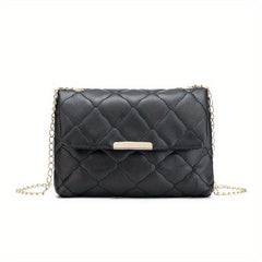 Quilted Chain Crossbody Bag Flap Square Purse For Women PU Leather Shoulder Bag