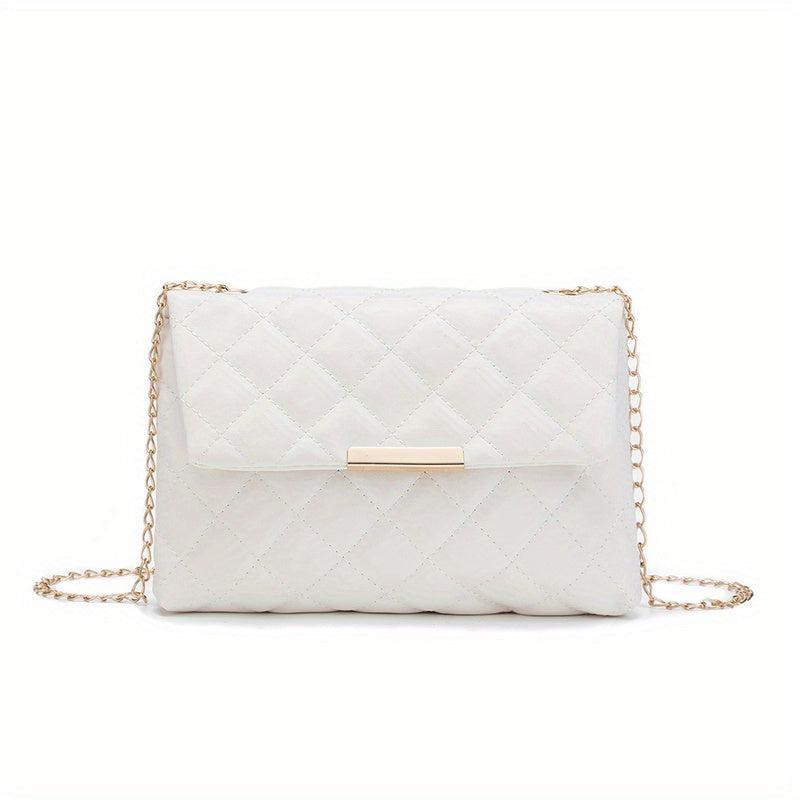 Quilted Chain Crossbody Bag Flap Square Purse For Women PU Leather Shoulder Bag