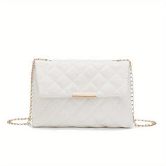 Quilted Chain Crossbody Bag Flap Square Purse For Women PU Leather Shoulder Bag