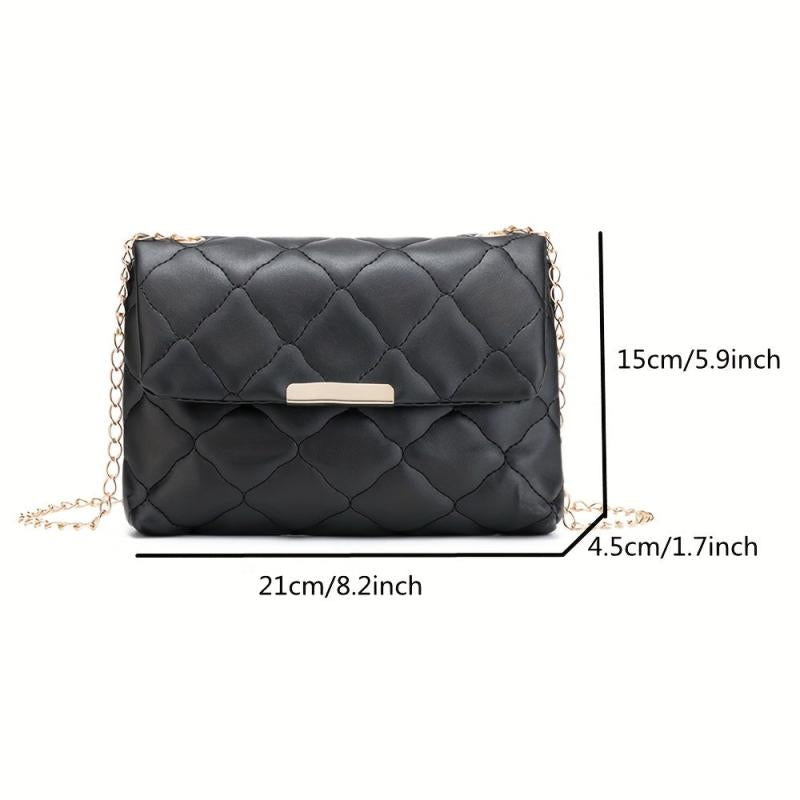 Quilted Chain Crossbody Bag Flap Square Purse For Women PU Leather Shoulder Bag