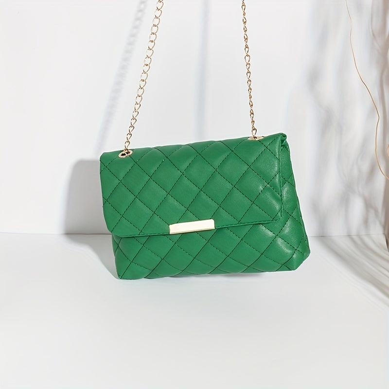 Quilted Chain Crossbody Bag Flap Square Purse For Women PU Leather Shoulder Bag