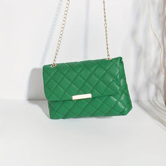 Quilted Chain Crossbody Bag Flap Square Purse For Women PU Leather Shoulder Bag