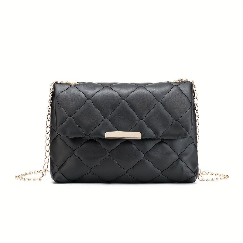 Quilted Chain Crossbody Bag Flap Square Purse For Women PU Leather Shoulder Bag