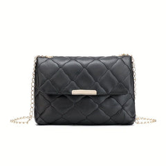 Quilted Chain Crossbody Bag Flap Square Purse For Women PU Leather Shoulder Bag
