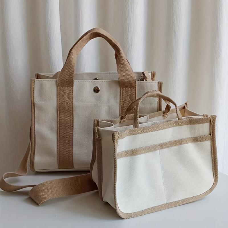 2pcs Shoulder Bag Set Crossbody Handbag Canvas Double Handle Shopping Bag